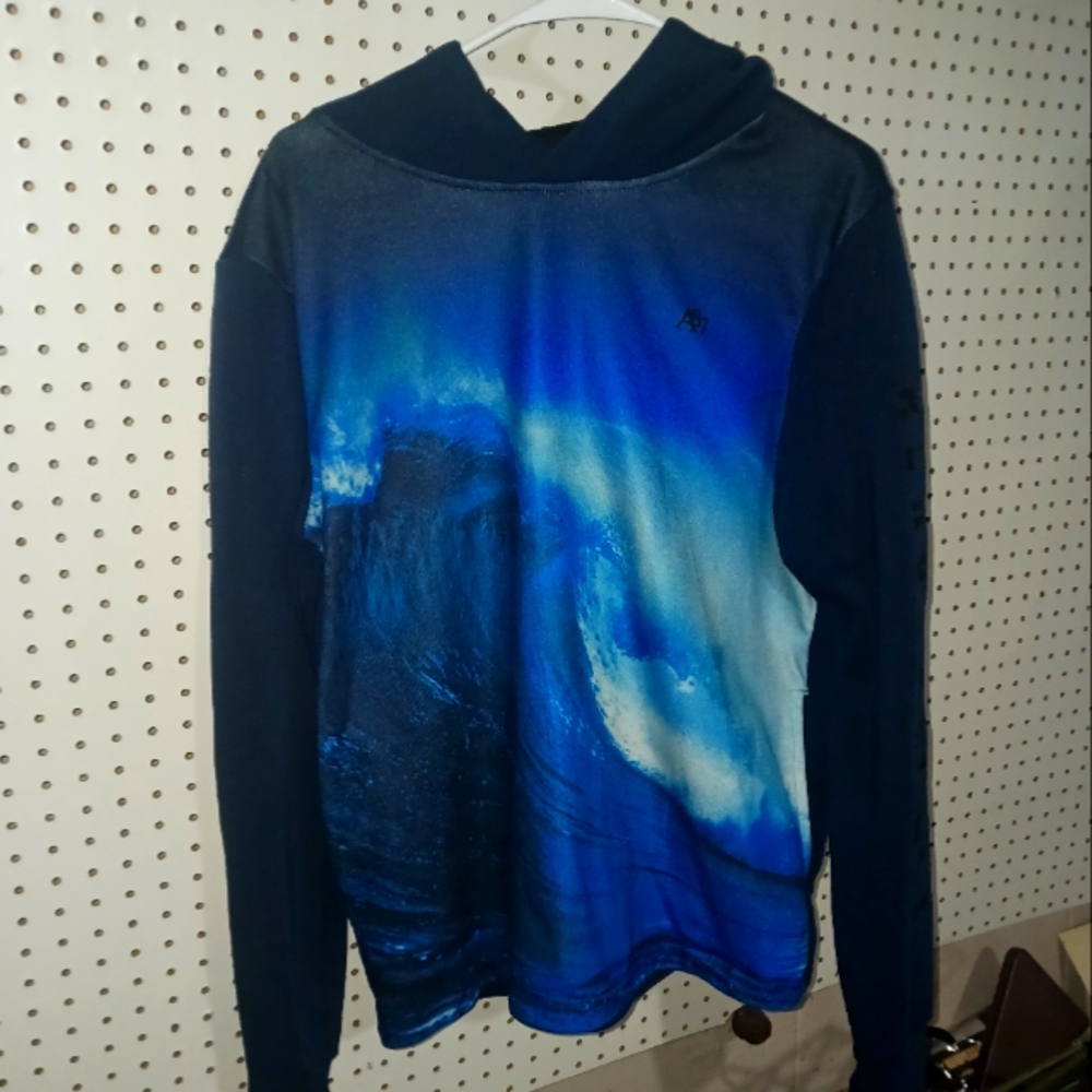 Aeropostale Blue and Black Cowl Neck Sweater with Unique Aurora Print